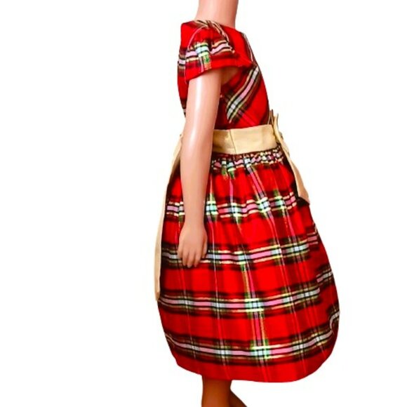 Sweet Charmers Plaid Jacket Dress 7 2 Piece Red & Gold Christmas Velvet Jacket - Picture 6 of 10